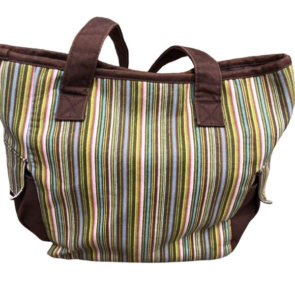 Lot of 3 Longaberger 2 Lunch Totes 1 Matching Clutch Fabric Lined Stripes VGC - Picture 3 of 11